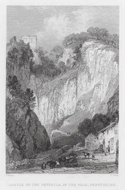 Castle of the Peverils, in the Peak, Derbyshire (kaiverrus) tekijältä Thomas (after) Allom