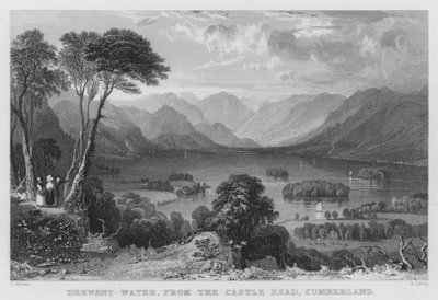 Derwent Water, Castle Headistä, Cumberland (kaiverrus) tekijältä Thomas (after) Allom