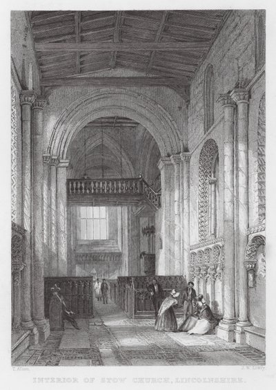 Stow Churchin sisustus, Lincolnshire (kaiverrus) tekijältä Thomas (after) Allom