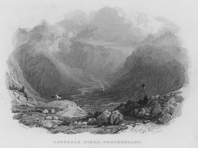 Langdale Pikes, Westmorland (kaiverrus) tekijältä Thomas (after) Allom