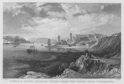 North and South Shields, otettu kallioista lähellä Tynemouthia (kaiverrus) tekijältä Thomas (after) Allom