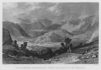 Rossthwaite, Borrowdale, tieltä Watenlathiin (kaiverrus) tekijältä Thomas (after) Allom