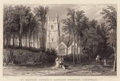 St Mawgan Church i Lanhern Nunnery, Cornualla (gravat) finlandès tekijältä Thomas (after) Allom