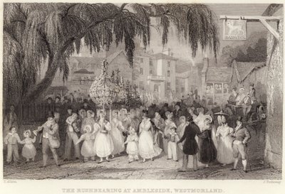 The Rushbearing at Ambleside, Westmorland (kaiverrus) tekijältä Thomas (after) Allom