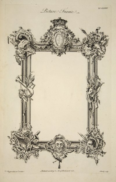Suunnittelu kuvakehykseen, pubiin. 1761 (kaiverrus) tekijältä Thomas (after) Chippendale
