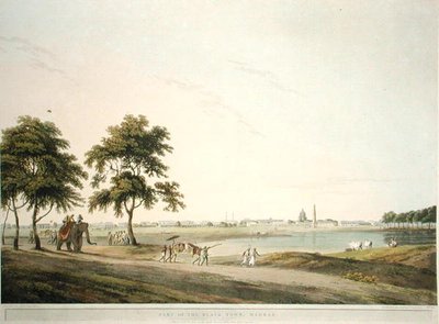 Osa Black Townia, Madras, levy 34 teoksesta Oriental Scenery: Twenty Four Views in Hindoostan, kaiverrus Thomas ja William (1769-1837) Daniell tekijältä Thomas (after) Daniell