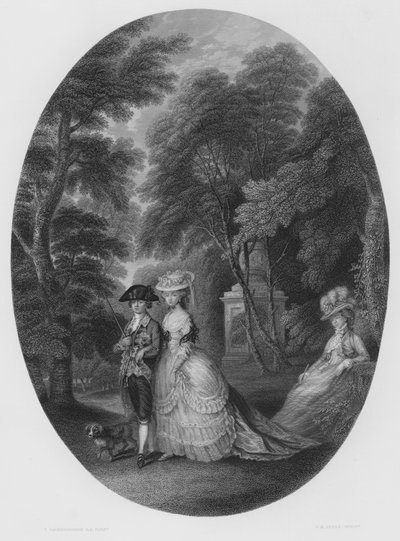 The Walk at Kew, kuvasta Royal Collectionissa (kaiverrus) tekijältä Thomas (after) Gainsborough