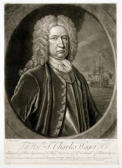 Muotokuva Sir Charles Wagerista (1666-1743), Sinisen lentueen amiraali, kaiverrus John Faber (1684-1756) 1732 (kaiverrus) tekijältä Thomas (after) Gibson