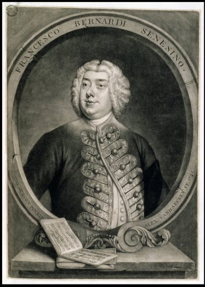 Francesco Bernardi Senesino, kaiverrus Alexander van Haecken (1701-58) tekijältä Thomas (after) Hudson