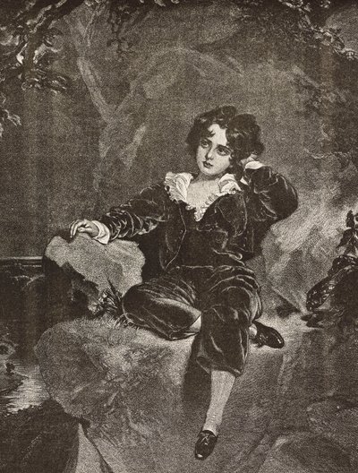 Mestari Lambtonin muotokuva poikana, Charles William Lambton, punainen poika, kaiverrus Thomas Lawrencen maalauksesta L