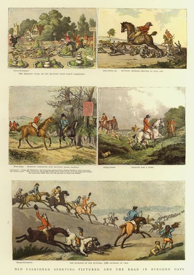 Vanhanaikaisia urheilukuvia ja tie menneinä päivinä (värilitho) tekijältä Thomas (after) Rowlandson