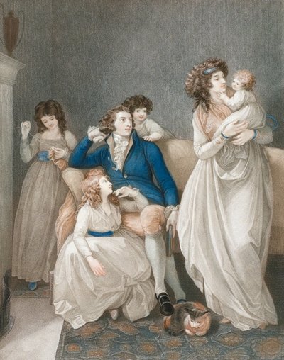 1700-luvun lopun 1800-luvun alussa hyvin toimeentuleva perhekohtaus. tekijältä Thomas (after) Stothard