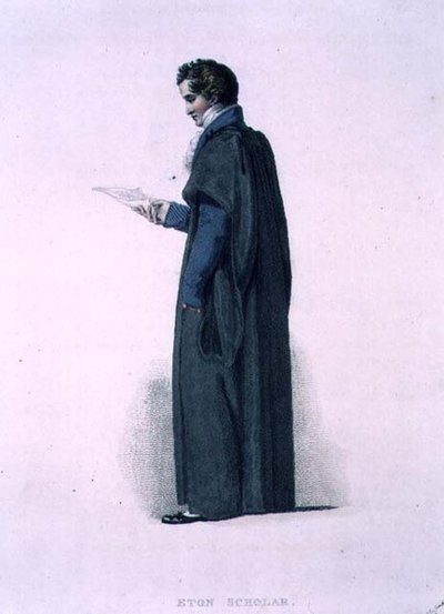 Eton Scholar, julkaisusta "History of Eton College", osa "History of the Colleges", kaiverrettu J. Agar, pub. kirjoittanut R. Ackermann tekijältä Thomas (after) Uwins
