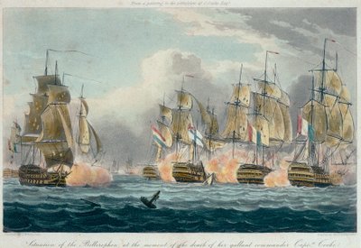 HMS "Bellerophonin" tilanne sen urhean komentajan, kapteeni Cooken, kuolinhetkellä". tekijältä Thomas (after) Whitcombe
