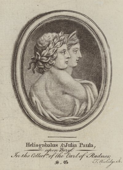 Heliogabalus, Rooman keisari ja keisarinna Julia Paula (kaiverrus) tekijältä Thomas (after) Worlidge