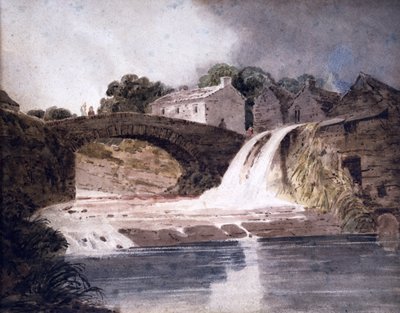 Silta ja vesiputous, n.1800-30 (akvarelli) tekijältä Thomas (attr. to) Girtin