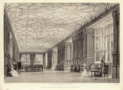The Long Gallery, Haddon Hall, Derbyshire (litotint) tekijältä Thomas Allom