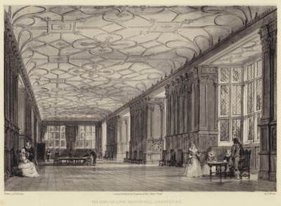 The Long Gallery, Haddon Hall, Derbyshire tekijältä Thomas Allom
