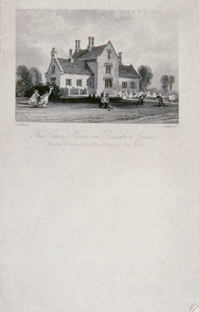 Koulutalo Dunsfold Greenissä, Surrey, 1850 (teräsviivakaiverrus) tekijältä Thomas Allom