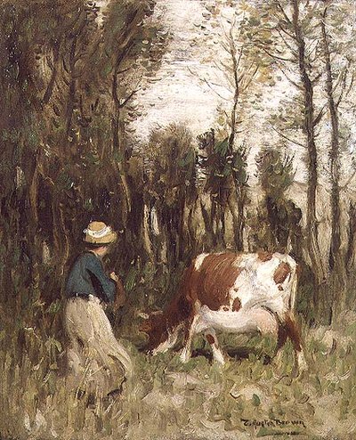 Tyttö ajaa lehmää tekijältä Thomas Austen Brown