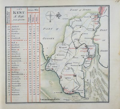 Kent, levy 39r, kokoelmasta A Complete Set of England and Wales in General..., 1724 (kynä & muste ja wc paperilla) tekijältä Thomas Badeslade