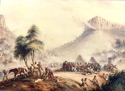 Kaffir ja Rebel Hottentots hyökkäsivät eversti Yarboroughin partioon Waterkloofissa tekijältä Thomas Baines