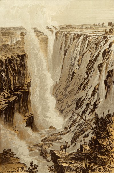 Victoria Fall, Zambesi, kuilun itäpäästä (chromolitho) tekijältä Thomas Baines