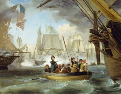 Kommodore Perry Erie-järven taistelussa (öljy kankaalle) tekijältä Thomas Birch