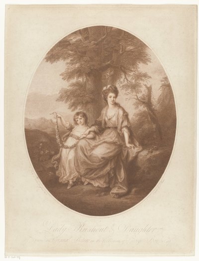Lady Rebecca Northwickin ja hänen tyttärensä Anne Rushoutin muotokuva Lady Rushout & Daughter (otsikko esineessä) tekijältä Thomas Burke