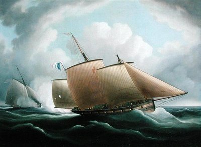 Englantilaisen kutterin jahtaama ranskalainen Lugger (öljy kankaalle) tekijältä Thomas Buttersworth