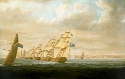 Nelsonin saaristolaivue Cádizissa heinäkuussa 1797, noin 1800 (öljy kankaalle). tekijältä Thomas Buttersworth