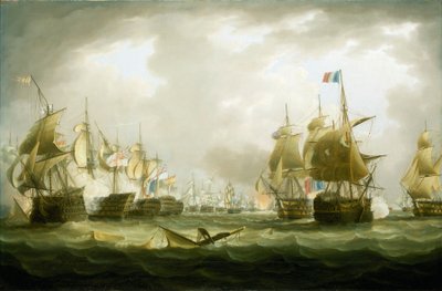 Trafalgarin taistelu, 21. lokakuuta 1805, taistelun alku, 1800-luvun alku (öljy kankaalle) tekijältä Thomas Buttersworth