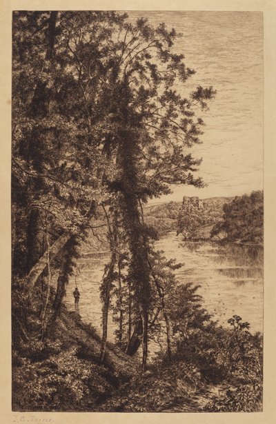 Nimetön (maisema kalastajan kanssa) tekijältä Thomas C. Farrer