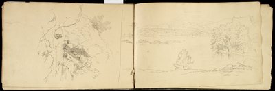 Hoosick tai Saddle Mountain and Lake lähellä Pittsfieldiä, n. 1832 (grafiittikynä luonnonvalkoisella kudottupaperilla) (katso myös 3514873) tekijältä Thomas Cole