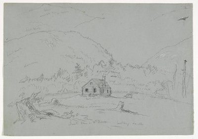 Talo Mount Desertissä, n.1844 (grafiitti, korotettu valkoisella väriliidulla paperille). tekijältä Thomas Cole