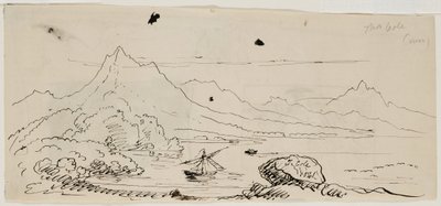 Maisemapiirros, 1841 (kynä ja musta muste kermanvärisellä paperilla) tekijältä Thomas Cole
