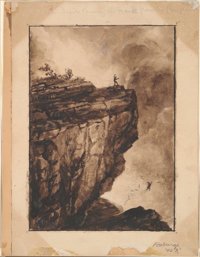 Paholainen heittää munkin jyrkänteeltä tekijältä Thomas Cole