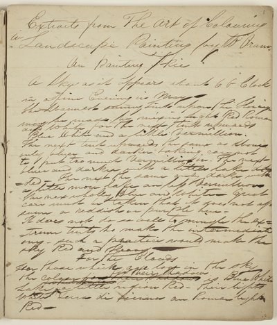 Nimetön ("Otteita väritystaidosta"), noin 1825 (tussi ja muste paperille). tekijältä Thomas Cole
