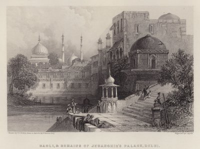 Baoli ja Jehanghirin palatsin jäännökset, Delhi (väri litho) tekijältä Thomas Colman (after) Dibdin