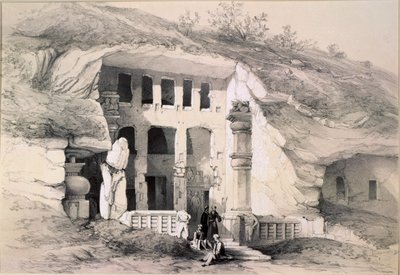 Kannari, Suuren Chaityan luolan ulkopuoli, 1845 tekijältä Thomas Colman Dibdin