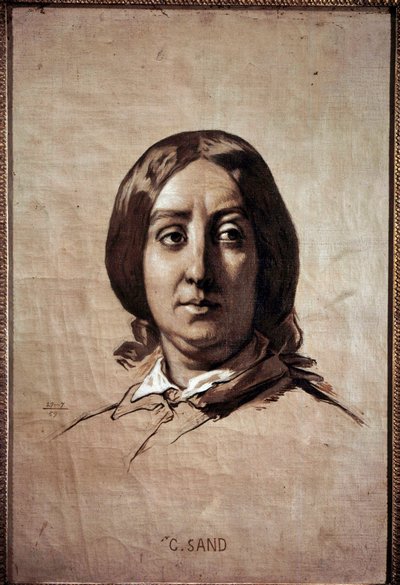 Georges Sandin (1804-1876) muotokuva (Aurore Dupin, Baronne Dudevant) Ranskalainen kirjailija Thomas Couturen piirustus (1815-1879) 1859 su. 0,61x0,4 m Versailles, musee du chateau tekijältä Thomas Couture