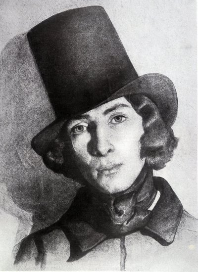 Muotokuva Maurice Sandista (1823-1889), George Sandin pojasta, 21-vuotias - Thomas Couturen (1815-1879) päivätty piirustus - tätä piirustusta pidettiin pitkään hänen äitinsä George Sandina. tekijältä Thomas Couture