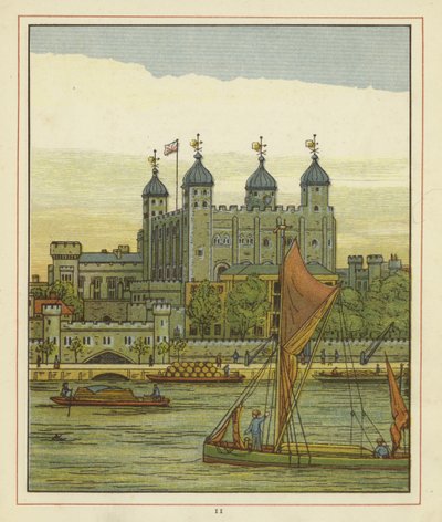 Veneitä Thames-joella, jonka takana on Lontoon Tower tekijältä Thomas Crane