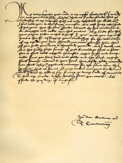 Thomas Cranmerin kirje Thomas Cromwellille, Ford, 13. elokuuta 1537 tekijältä Thomas Cranmer