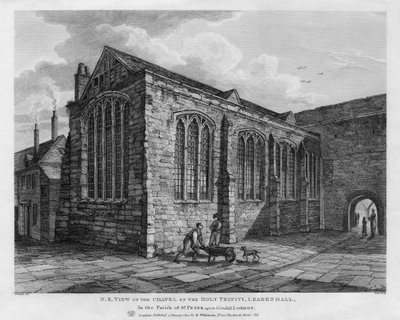 Näkymä koilliseen Pyhän kolminaisuuden kappelille, Leadenhall, Lontoo, 1825. tekijältä Thomas Dale