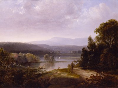 River View metsästäjien ja koirien kanssa, n. 1850. tekijältä Thomas Doughty
