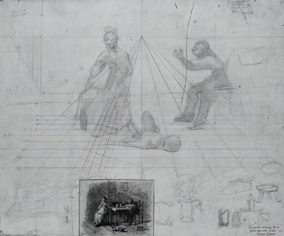 Nimetön perspektiivitutkimus lehden tarinan kuvituksesta, herra Neelus Peelerin ehdot tekijältä Thomas Eakins