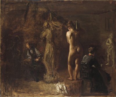 William Rush veistämässä allegorista hahmoaan Schuylkill-joesta, 1876 (öljy kankaalle kiinnitettynä sommittelulevylle) tekijältä Thomas Eakins