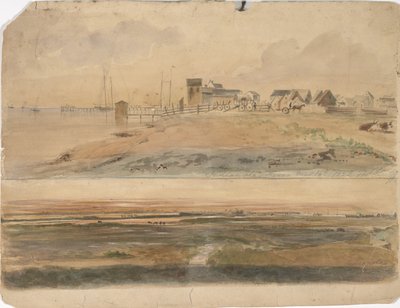 Indianola, Texas ja Indianola Lavaca Pointin kanssa etäisyydellä, 16. toukokuuta 1852 (akvarelli paperille) tekijältä Thomas Flintoff