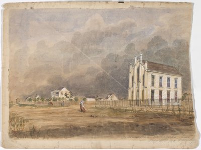 Vapaamuurarihalli, Matagorda, Texas, 21. toukokuuta 1852 (akvarelli paperille) tekijältä Thomas Flintoff